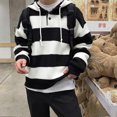 thumbnail image 1 of RUTAYY Men's Hoodie Contrast Stripe Graphic Button Collar Oversized Fit Everyday Outer Pullover White, 1 of 3
