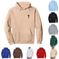 thumbnail image 1 of RUTAYY Men's Hoodie Long Sleeve Drawstring Front Pocket Small Cross Graphic Print Pullover Sweatshirt Khaki, 1 of 4