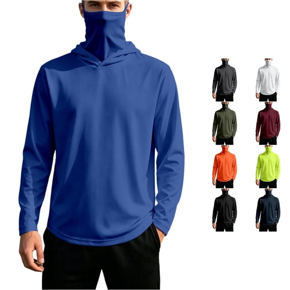 RUTAYY Men's Hoodie Long Sleeve Integrated Neck Gaiter Solid Color Pullover Sweatshirt Blue