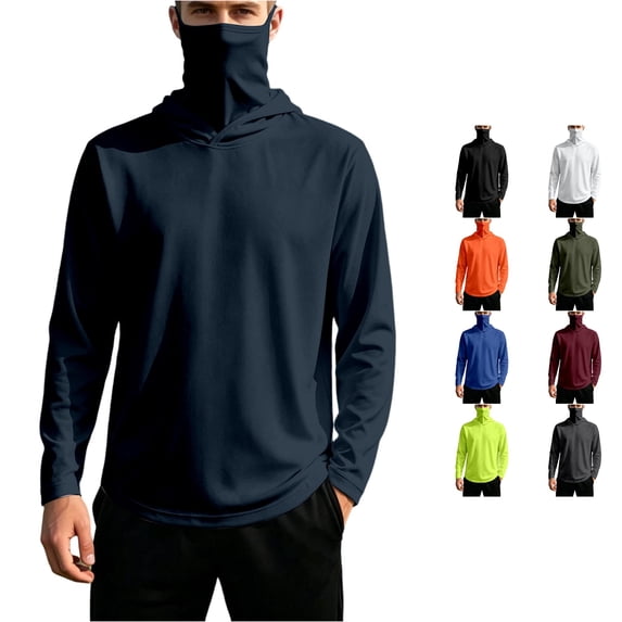 RUTAYY Men's Hoodie Long Sleeve Integrated Neck Gaiter Solid Color Pullover Sweatshirt Navy