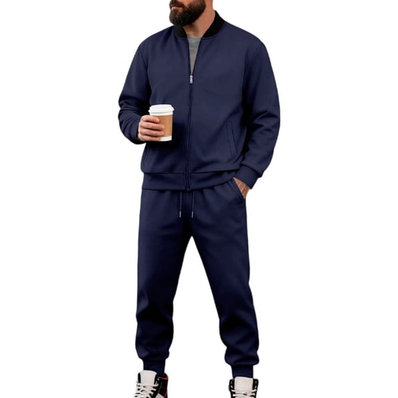 RUTAYY Men's Outfits 2 Piece Long Sleeve Business Tops and Trousers Solid Color Daily Wear Chic Holiday Sets