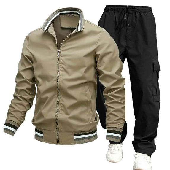 RUTAYY Men's Outfits 2 Piece Long Sleeve Casual Sports Solid Color Jacket Jogging Tracksuits Holiday Chic Sets