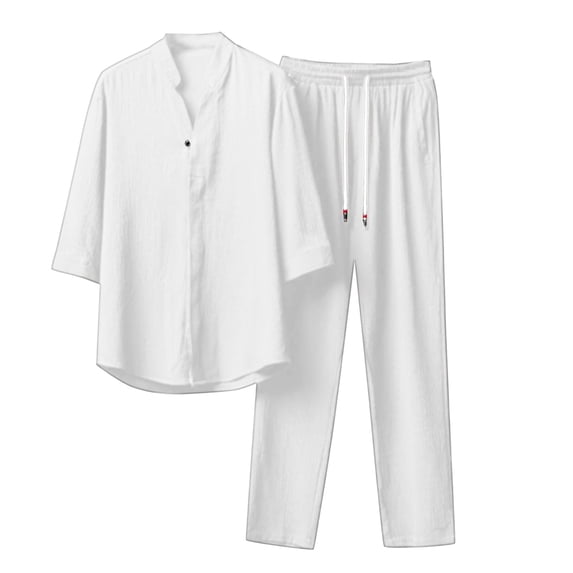 RUTAYY Men's Outfits 2 Piece Short Sleeve Button Shirt Trousers Solid Color Comfortable Breathable Daily Wear Fashion Vacation Clothing Sets