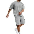 thumbnail image 1 of RUTAYY Men's Outfits 2 Piece Solid Color Round Sleeve Tee Shirt and Shorts with Pocket Sports Tracksuits Classic Stylish Clothing Sets, 1 of 9