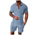 thumbnail image 1 of RUTAYY Men's Outfits 2 Piece Solid Color Short Sleeve Turndown Collar Zipper Shirt and Shorts Zipper Vacation Playful Clothing Sets, 1 of 5