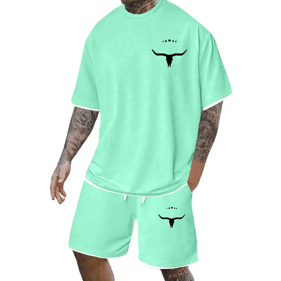 RUTAYY Men's Outfits 2 Piece with Letter Print Summer Casual Tee Shorts with Pocket Everyday Wear Trendy Travel Clothing Sets