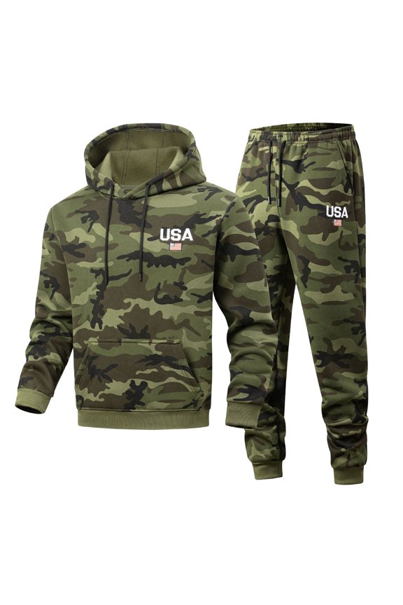 Men's Outfits Camouflage Loose Fit Long Sleeve Sweatshirt and Pants Casual Wear Fashion Travel Sets