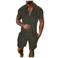 thumbnail image 1 of RUTAYY Men's Outfits Casual 2 Piece Solid Color Zipper Turndown Collar Short Sleeve Blouse and Drawstring Pocket Shorts Vacation Playful Clothing Sets, 1 of 7