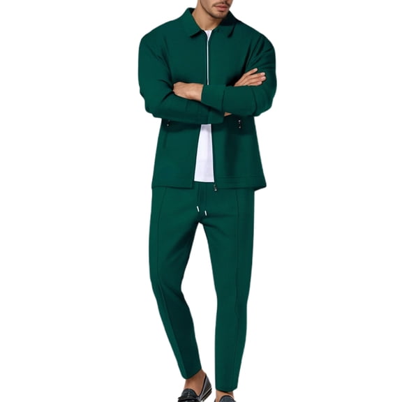 RUTAYY Men's Outfits Casual Everyday Wear Long Sleeve Solid Color Spring Turndown Collar Cardigan and Pants Chic Elegant Sets