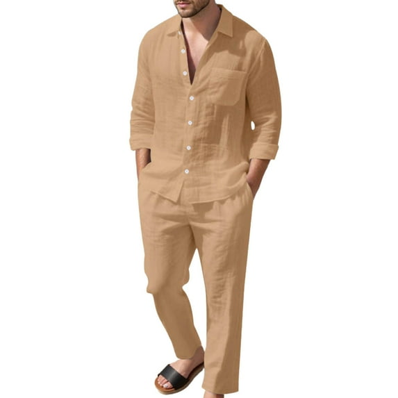 RUTAYY Men's Outfits Casual Long Sleeve Jacket with Trousers Solid Color Relaxed Fit Spring Comfortable Trendy Travel Sets