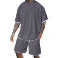 thumbnail image 1 of RUTAYY Men's Outfits Casual Solid Color Everyday Wear Tshirts Shorts with Pocket 2 Piece Stretch Summer Relaxed Holiday Clothing Sets, 1 of 5