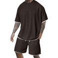thumbnail image 1 of RUTAYY Men's Outfits Casual Solid Color Everyday Wear Tshirts Shorts with Pocket 2 Piece Stretch Summer Travel Vacation Clothing Sets, 1 of 5