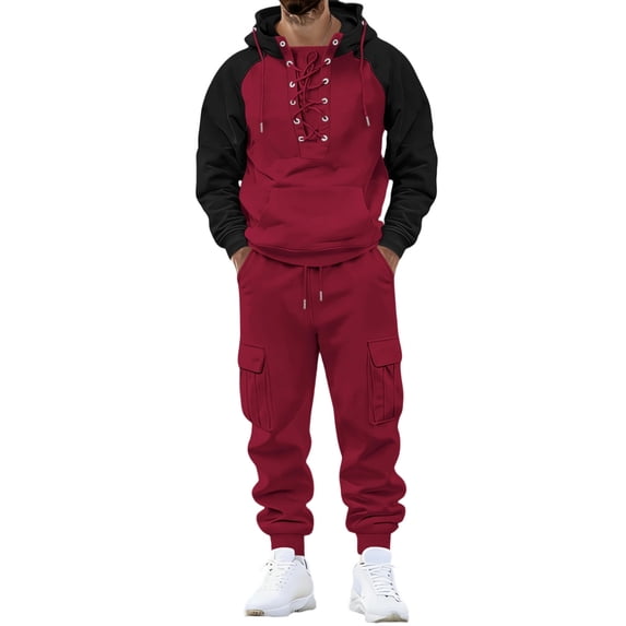 RUTAYY Men's Outfits Color Block Hooded Sweatshirt Trousers with Pocket Formal Business Daily Wear Beach Vacation Clothing Sets