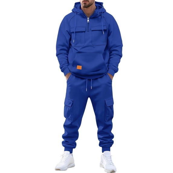 RUTAYY Men's Outfits Formal Business Solid Color Hooded Jacket and Pants with Pocket Indoor Outdoor Activities Vacation Playful Clothing Sets