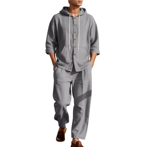 RUTAYY Men's Outfits Hooded Long Sleeve Solid Color Shirts Loose Trousers with Pocket Casual Daily Wear Playful Vacation Clothing Sets