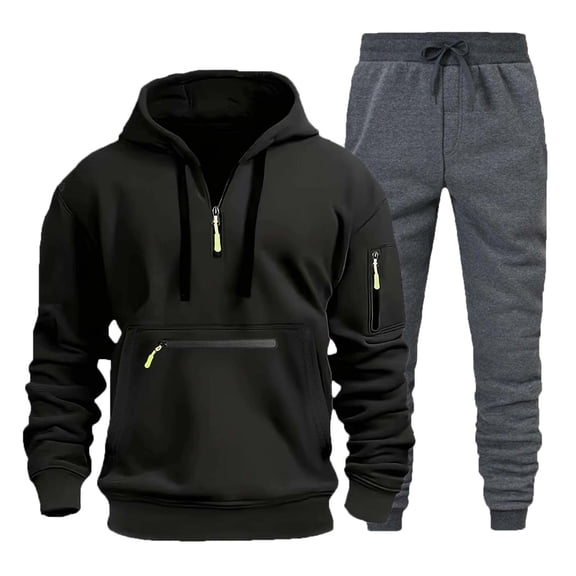 RUTAYY Men's Outfits Long Sleeve Hooded Sweatshirt and Casual Pants Solid Color Trendy Vacation Sets