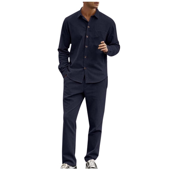 RUTAYY Men's Outfits Long Sleeve Solid Color Casual Shirts Tops Pants Indoor Outdoor Activities Trendy Classic Sets