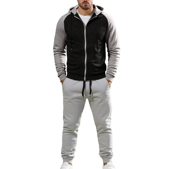 RUTAYY Men's Outfits Long Sleeve Solid Color Hooded Sweatshirt Zipper Jacket Long Pants Casual Loose Business and Comfortable Chic Holiday Sets