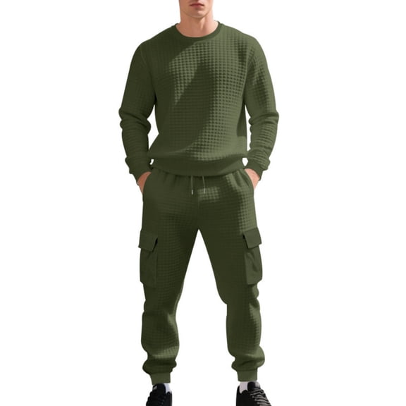 RUTAYY Men's Outfits Long Sleeve Tops and Pants Solid Color Slim Fit Comfortable Trendy Vibrant Sets