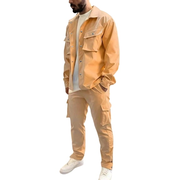 RUTAYY Men's Outfits Modern Business Attire Formal Long Sleeve Jacket and Trousers Solid Color Trendy Travel Sets