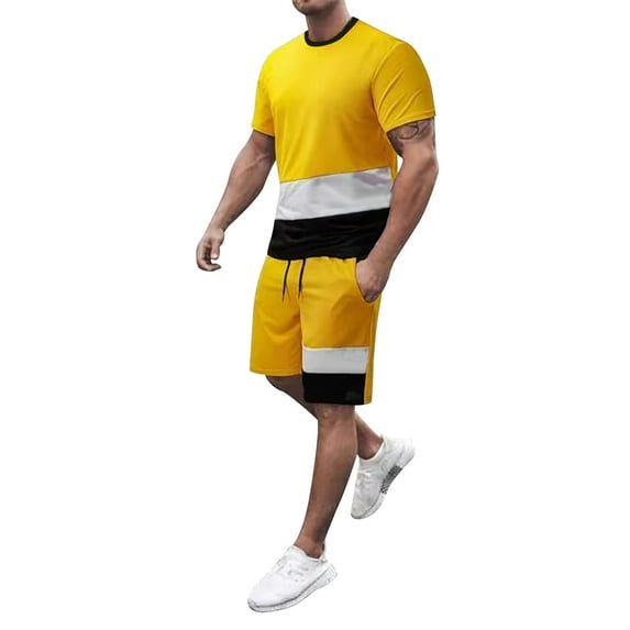 RUTAYY Men's Outfits Quick Dry Short Sleeve Round Neck Tshirts Shorts with Pocket Tropical Hawaii Sports Fashion Vacation Clothing Sets