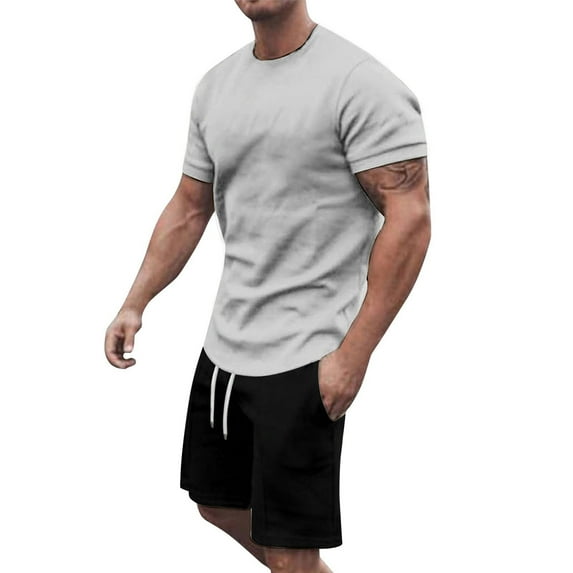 RUTAYY Men's Outfits Short Sleeve Round Neck Solid Color T-Shirts and Shorts with Pocket 2 Piece Holiday Chic Clothing Sets