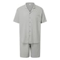 thumbnail image 1 of RUTAYY Men's Outfits Short Sleeve Shirt Shorts 2 Piece Solid Color Button Turndown Collar Plus Size Casual Beachwear Vacation Playful Clothing Sets, 1 of 5
