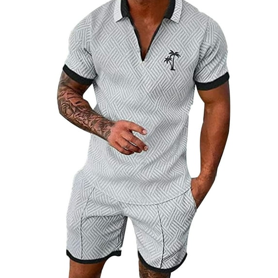 RUTAYY Men's Outfits Short Sleeve Turndown Collar Tops Shorts with Pocket Tropical Hawaii Sports Soft Comfortable Trendy Vacation Clothing Sets