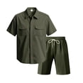 thumbnail image 1 of RUTAYY Men's Outfits Solid Color Short Sleeve Turndown Collar Tee Shorts with Pocket Everyday Wear Outdoor Activities Comfortable Relaxed Holiday Clothing Sets, 1 of 9
