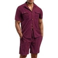 thumbnail image 1 of RUTAYY Men's Outfits Summer Plus Size Solid Color Turndown Collar Short Sleeve T-Shirts Shorts with Pocket Holiday Chic Clothing Sets, 1 of 9