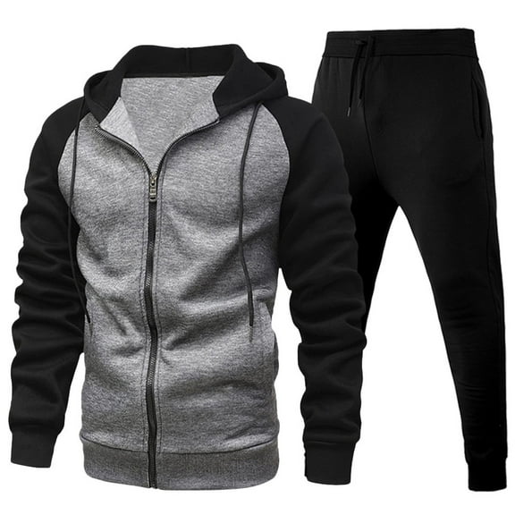 RUTAYY Men's Outfits Zipper Long Sleeve Color Block Hoodie and Casual Pants Daily Wear Trendy Classic Sets