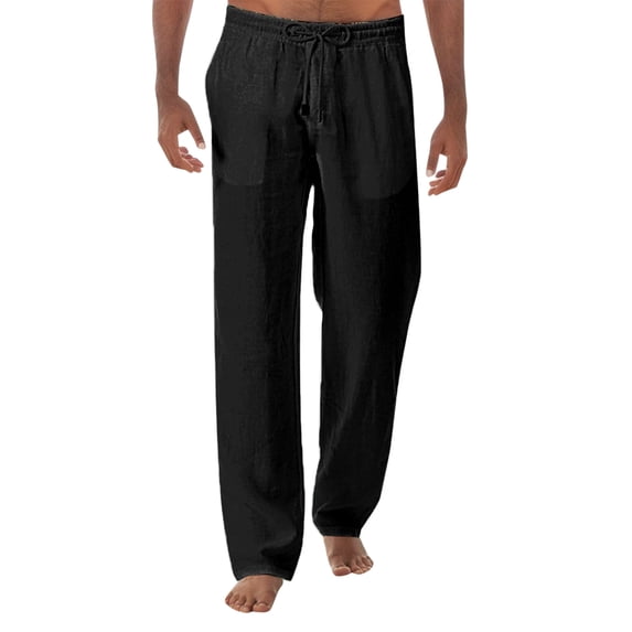 RUTAYY Men's Pants Solid Color with Pocket Drawstring Slim Fit Daily Wear Trendy Classic Trousers