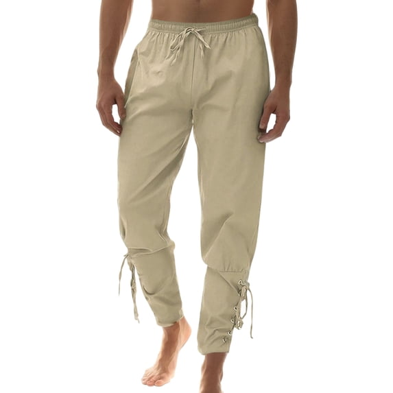 RUTAYY Men's Pants Solid Color with Pocket Slim Fit Daily Wear with Drawstrings Ankle Pants Trendy Travel Trousers