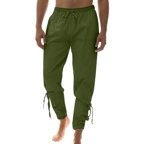 RUTAYY Men's Pants Solid Color with Pocket Slim Fit Daily Wear with Drawstrings Ankle Pants Trendy Vacation Trousers