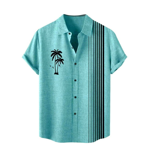 RUTAYY Men's Shirts Button Down Short Sleeve Coconut Tree Print Turndown Collar Comfortable Casual Daily Wear Travel Elegant Blouse