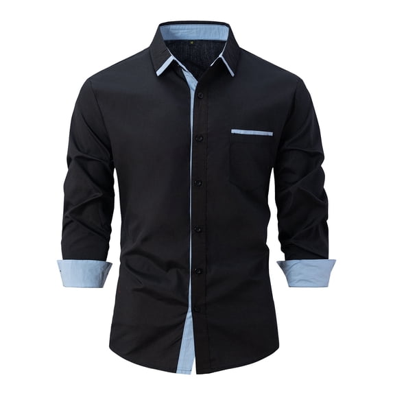 RUTAYY Men's Shirts Casual Comfortable Color Block Button Down Tops Long Sleeve Slim Fit Turndown Collar Fashion Seaside Blouse