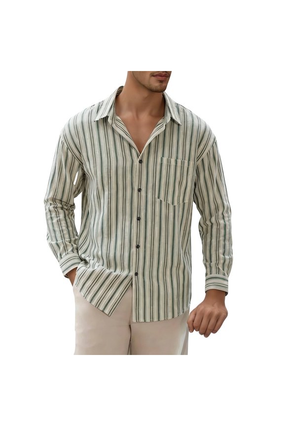 Men's Shirts Casual Long Sleeve Button Down Loose Fit Open Placket Turndown Collar Comfortable Business Soft Breathable Vacation Beach Blouse