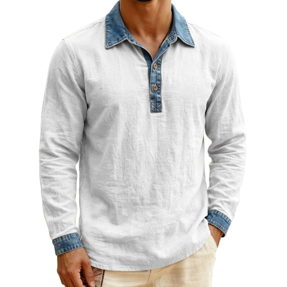 RUTAYY Men's Shirts Casual Long Sleeve Button Turndown Collar Business Daily Wear Color Block Comfortable Beach Vacation Blouse