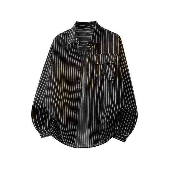 RUTAYY Men's Shirts Casual Long Sleeve Striped Turndown Collar Comfortable Loose Fit Button Down Tops Daily Wear Trendy Trip Blouse