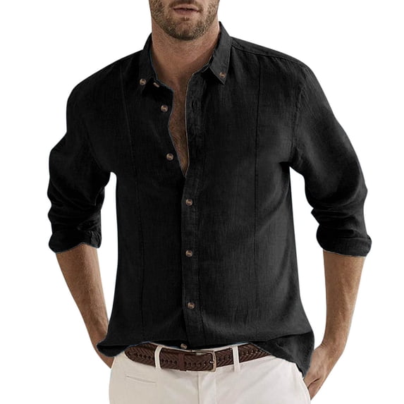 RUTAYY Men's Shirts Casual Solid Color Button Long Sleeve Turndown Collar Comfortable Daily Wear Trendy Travel Blouse