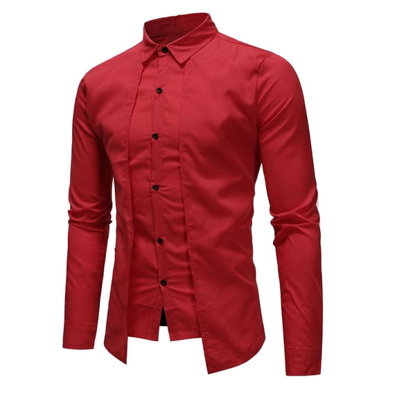 RUTAYY Men's Shirts Double Placket Long Sleeve Casual Layered Tops Comfortable Solid Color Turndown Collar Button Down Fashion Beach Blouse