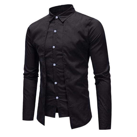RUTAYY Men's Shirts Double Placket Long Sleeve Casual Layered Tops Comfortable Solid Color Turndown Collar Button Down Holiday Vibrant Blouse