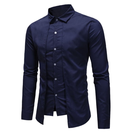 RUTAYY Men's Shirts Double Placket Long Sleeve Casual Layered Tops Comfortable Solid Color Turndown Collar Button Down Travel Elegant Blouse