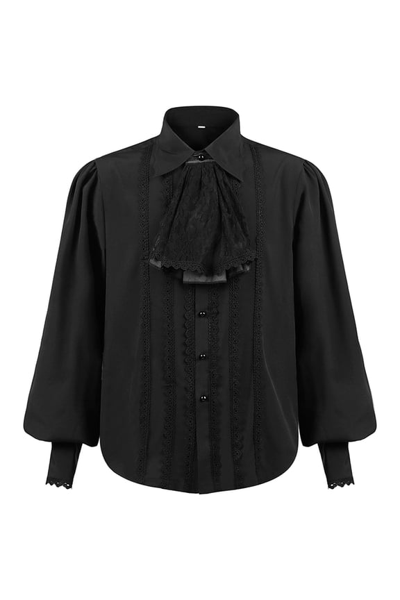 Men's Shirts Gothic Ruffled Long Sleeve Stand Collar Solid Color Comfortable Casual Daily Wear Travel Vacation Blouse
