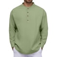 thumbnail image 1 of RUTAYY Men's Shirts Long Sleeve Casual Button Stand Collar Tops Solid Color Indoor Outdoor Activities Trendy Beach Blouse, 1 of 5