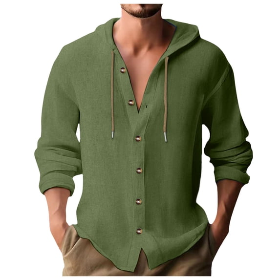 RUTAYY Men's Shirts Long Sleeve Casual Solid Color Hooded Cardigan Button Down Comfortable Breathable Vacation Playful Blouse