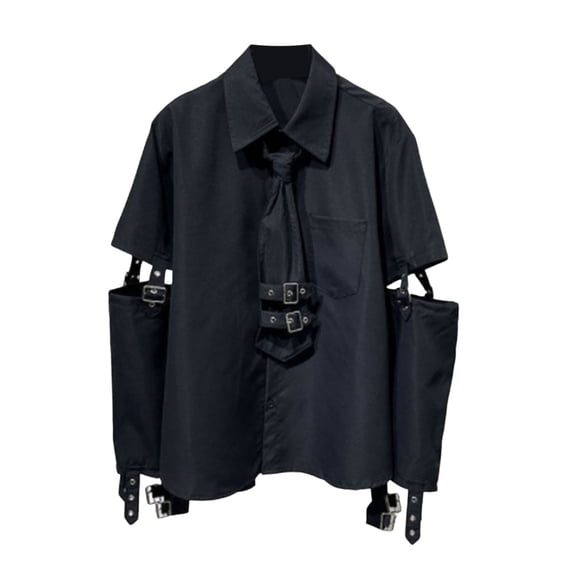 RUTAYY Men's Shirts Personality Metal Patchwork Shirt Solid Color Turndown Collar Casual Daily Wear Fashion Vacation Blouse