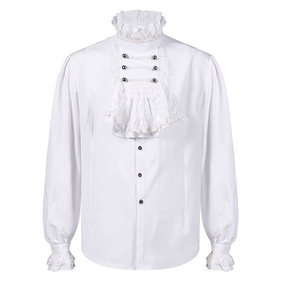 RUTAYY Men's Shirts Pleated Gothic Ruffled Long Sleeve Stand Collar Solid Color Indoor Outdoor Activities Travel Vacation Blouse