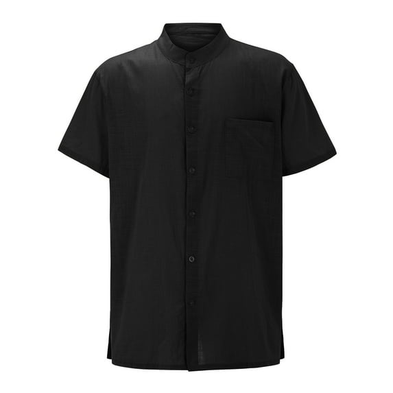 RUTAYY Men's Shirts Solid Color Cardigan Loose Short Sleeve Pocket Casual Stand Collar Comfortable Breathable Elegant Holiday Blouse