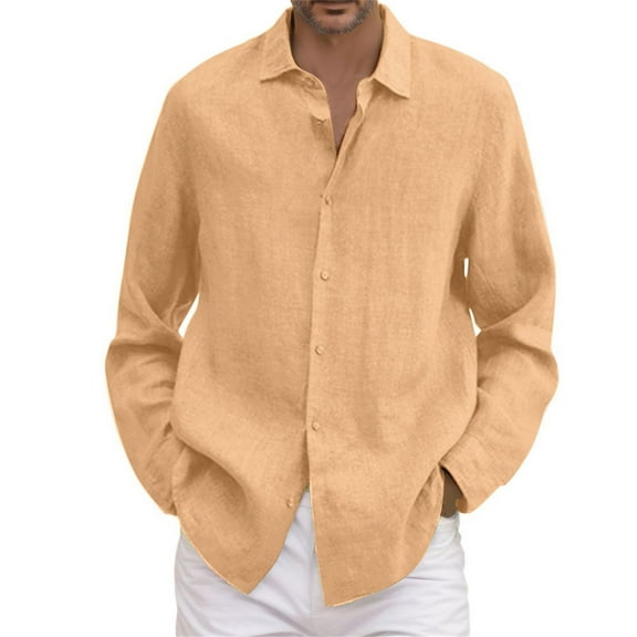 RUTAYY Men's Shirts Solid Color Casual Loose Fit Long Sleeve Turn Down Long Sleeve Blouse Classic Elegant Tops